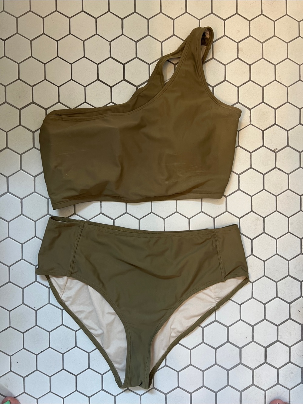 Joe Fresh Olive One-Shoulder Bikini Set - Olive Green size L